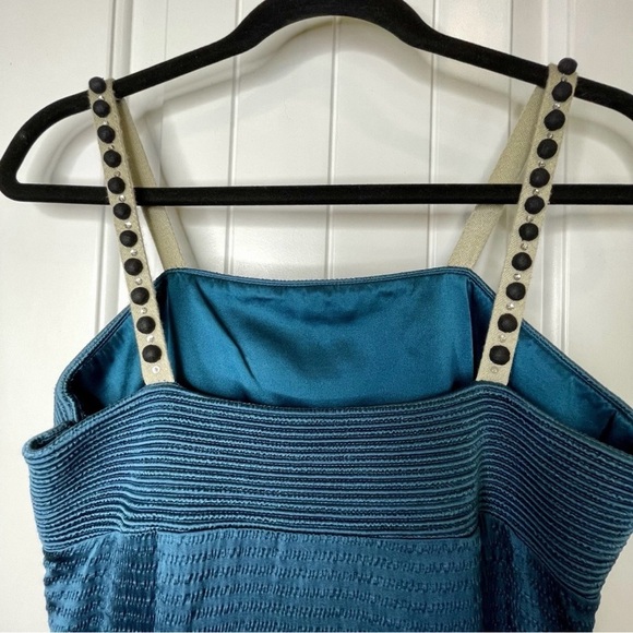 Lela Rose Silk Linen Textured Dark Teal Blue Short Sleeveless Mini Dress Size 6 - Picture 7 of 14